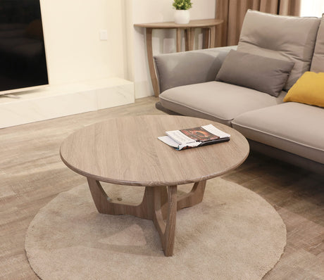 FINECASA Wooden Round Coffee Table Curved Leg, Accent Couch,Home Decoration, Living Room Tables, 36 x 18 Inches, Natural FINECASA