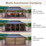 12x18Ft Hardtop Gazebo, Aluminum Frame Canopy with Double Galvanized Steel Roof, Outdoor Heavy Gazebo with Nettings and Curtains for Backyard, Patio and Deck (Brown 12x18 Ft) TRUSTERTHEE