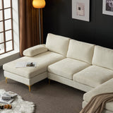 Karl home Convertible Sectional Sofa 110" U-Shape Sofa Couch 4-Seat Couch with Chaise ChenilleFabric Upholstered for Living Room, Apartment, Office, Creamy White Karl home
