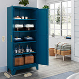 Washsemba 71'' Farmhouse Metal Storage Cabinet with Barn Doors，Steel File Cabinet for Home Office，Kitchen Pantry 4 Adjustable Shelves，Freestanding Cupboard for Kitchen，for Office, Home (Peacock Blue) Washsemba