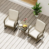 BALDPER 3 Pieces Patio Conversation Set, Outdoor Rocking Chairs, Wicker Bistro Set, Outdoor Furniture Set with Porch Chairs and Coffee Table for Deck Garden Poolside, Beige BALDPER