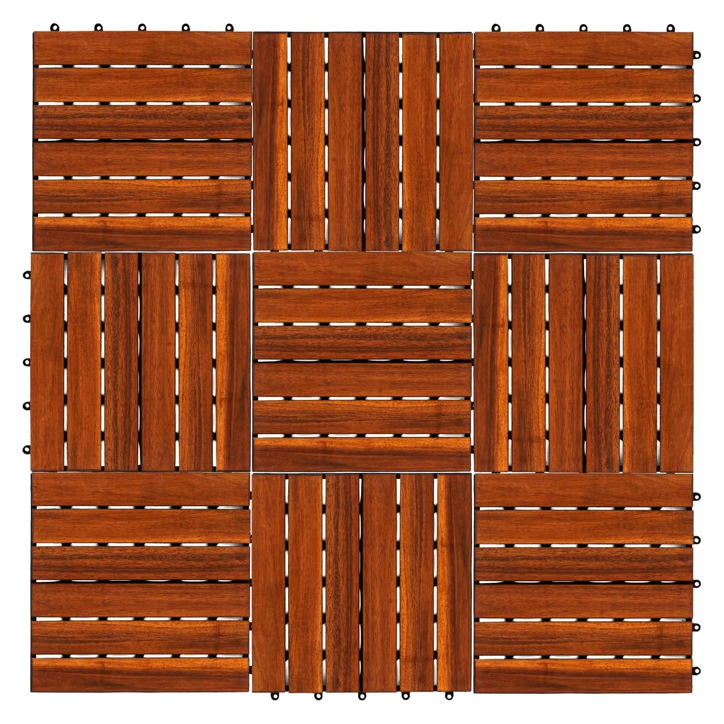 YAMAZING 12”x12” Solid Wood Interlocking Flooring Tiles (Pack of 9), Acacia Hardwood Deck Tiles,Floor Tiles for Both Indoor & Outdoor Use, Waterproof All Weather, 6 Slat (9 Sq Ft)) - WoodArtSupply