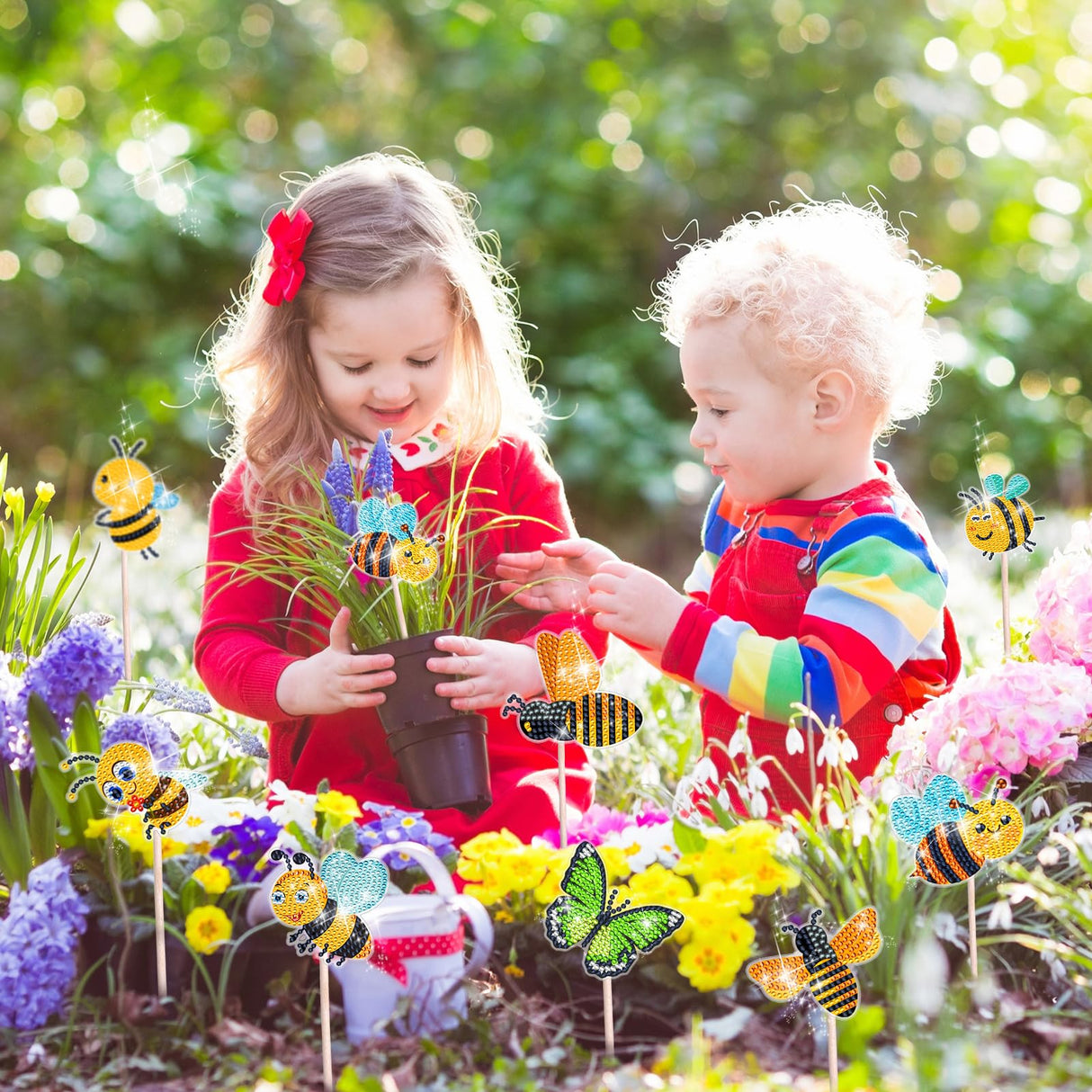 BSRESIN 8 Pcs Bee Diamond Painting Kits, Diamond Art Kits for Garden Decor, Bee Stakes Diamond Art Kits for Adults, Crafts for Adults BSRESIN