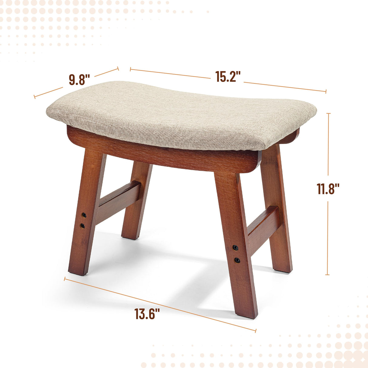 BAMBOO LAND- Bamboo Foot Stools Ottoman, Beige Cushion & Brown Wood Legs, Small Ottoman Foot Rest for Couch BAMBOO LAND