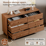 Chrangmay 6 Drawer Dresser,47" Wide Mid Century Chest of Drawers,Wooden Bedroom Drawer Dresser with 6 Storage Drawers for Bedroom,Living Room,with Anti-Tipping Device,Walnut.HT Chrangmay