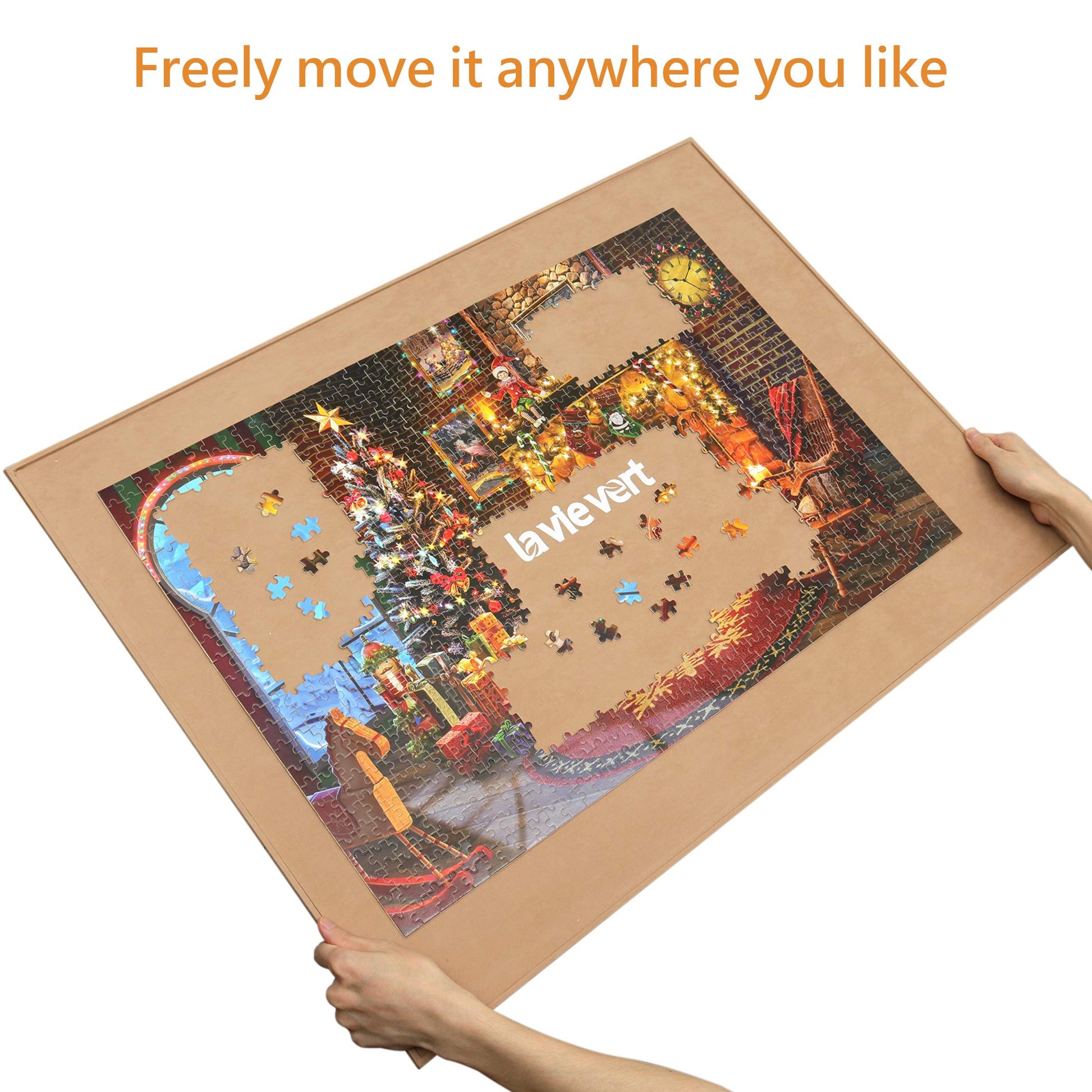 Lavievert Wooden Jigsaw Puzzle Board Portable Puzzle Plateau for Puzzle Storage Puzzle Saver, Non-Slip Surface, Fits Up to 1500 Pieces - Khaki - WoodArtSupply