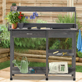 MCombo Potting Bench, Outdoor Garden Potting Table with Dry Sink, Drawer, Storage Shelves, Natural Wooden Work Station for Patio, Backyard and Porch 0458 (Grey) MCombo