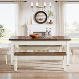 Tribesigns 3 Pieces Dining Table Set with 2 Benches, 55-Inch Wood Kitchen Table Set for 4-6, Farmhouse Space-Saving Dinette for Kitchen, Dining Room (Brown&White) Tribesigns