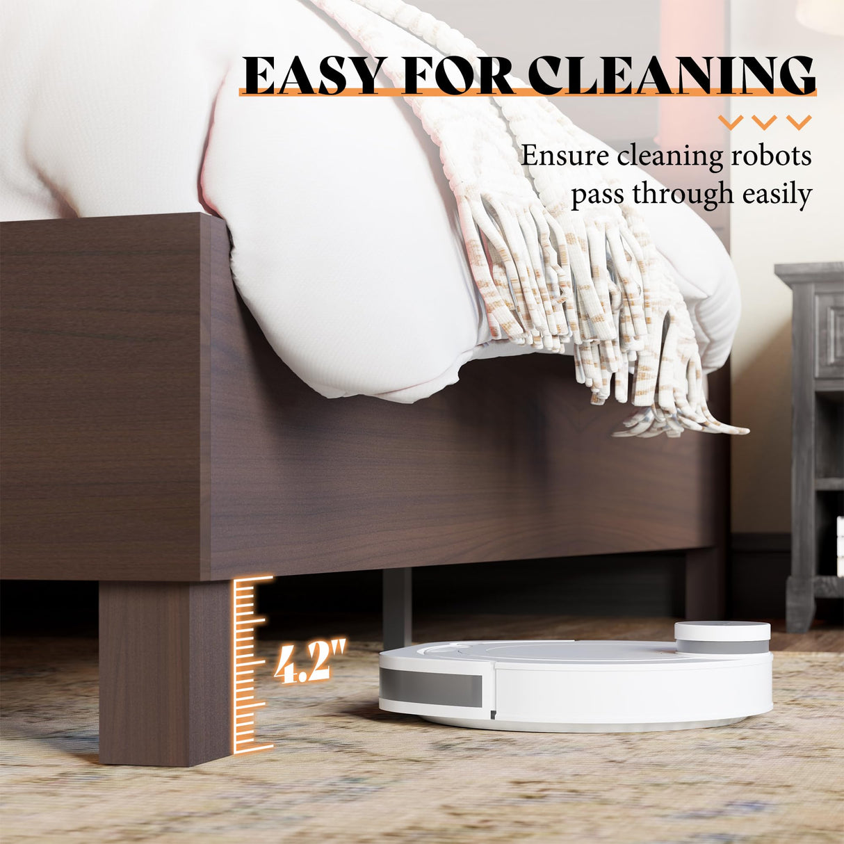 AMERLIFE Rustic Wood Full Bed Frame with LED Headboard and Supportive Slats, Red Brown AMERLIFE