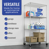 SafeRacks - NSF Certified Storage Shelves, Zinc, Heavy Duty Steel Wire Unit with Wheels and Adjustable Feet, Garage or Bakers Rack, Kitchen, Pantry Shelf - (36"x24"x72" 4-Tier) (Silver) SafeRacks