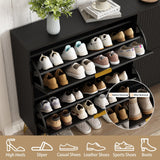 NOVAMAISON Shoe Cabinet with 2 Flip Drawers, Fluted Black Shoe Storage Cabinets, Hidden Shoe Cabinet Storage for Entryway Slim, Modern Freestanding Shoe Rack Organizer, Black NOVAMAISON