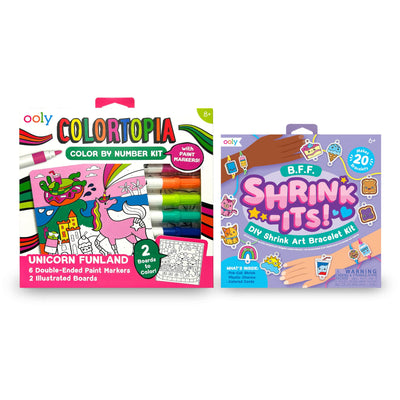 Ooly Colortopia Color by Number Paint Marker Kit - Unicorn Funland & Shrink-Its 24 PC DIY Shrinking Art Bracelet Kit That Creates BFF Bracelets, Includes 20 Plastic Pre Cut Charms and More No Mess