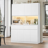 Large Hutch 75"H x 55"W Tall Kitchen Pantry with Doors and Drawers, LED Light Countertop Coffee Bar Buffet Adjustable Shelves in Storage Cabinet, Modern Freestanding Food Pantry Cupboard, White Keyluv