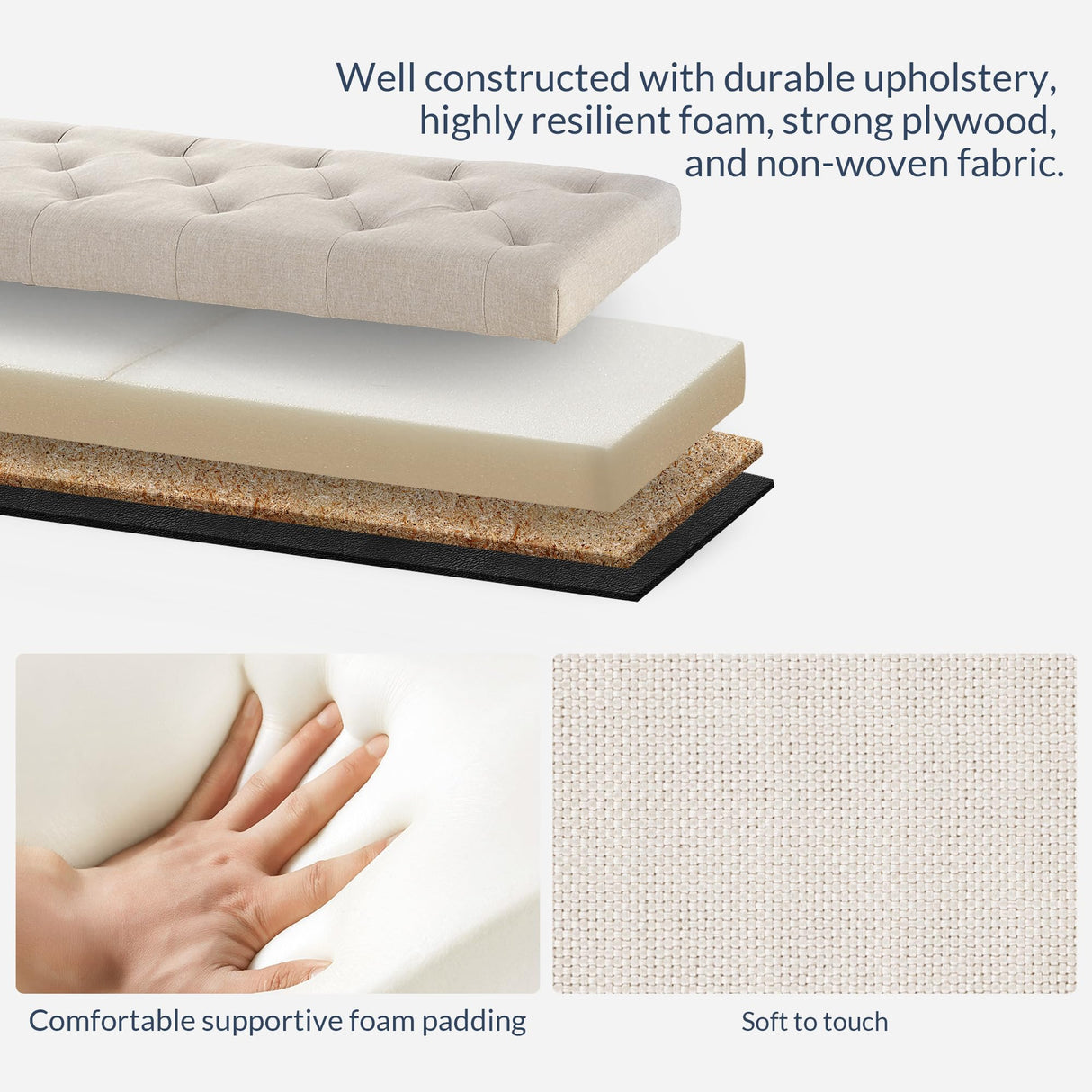 BELLEZE 47" Storage Ottoman, Storage Bench with Safety Close Hinge, Linen Button-Tufted Ottoman for Living Room, Entryway, Hallway, Foot Rest, Support 300lbs - Beige BELLEZE