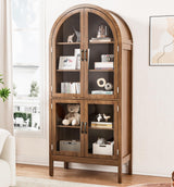 70.9'' Tall Arched Display Cabinet with Acrylic Glass Doors, Modern 5-Tier Arched Bookcase, Kitchen Pantry Storage Cabinet Curio Cabinets for Living Dining Room (Walnut, 31.5‘’W) Lxsxlome
