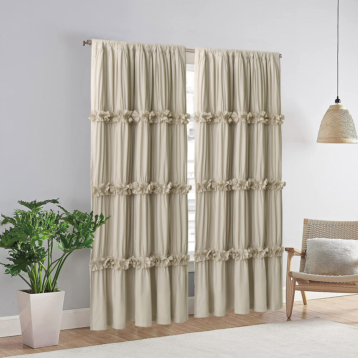 Homechoice Decor Thermal Insulated Blackout Window Curtains, 52" W x 96" L x 2 Panels, Boho Ruched Window Treatments with 3 Rows of Butterfly Flowers, Rustic Rod Pocket Drapes for Room, Camel (LQ-30) Homechoice Decor