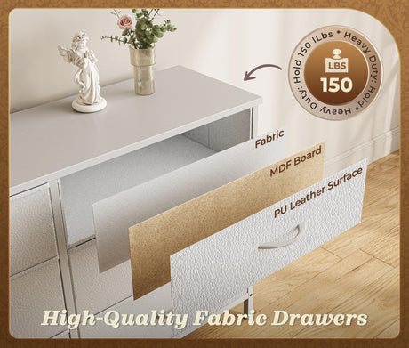 Huuger 78.7 inch Long Dresser for Bedroom, 15 Drawer Fabric Dresser for Closet, Large TV Stand for 65, 75, 85 inch TV, Wide Chest of Drawer with Storage, 78.7" W x 12.9" D x 26.7" H, White Huuger