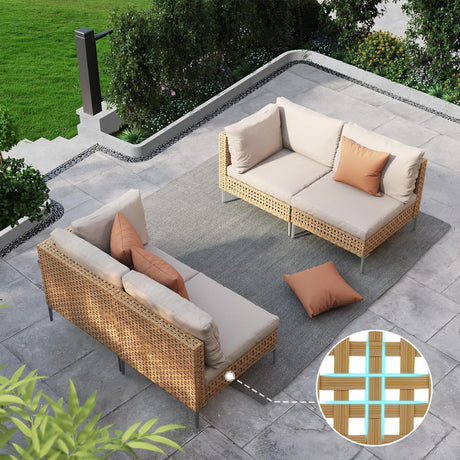 Grand patio 4-Piece Wicker Patio Furniture Set, Boho Outdoor Sectional Sofa with Water Resistant Thick Cushions (Coffee Table Not Included), Cream Grand patio