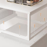 REAHOME Dresser for Bedroom with Charging Station and LED Light, 67" Rotatable Vanity Desk with LED Light and Side Pockets, Makeup Table with 10 Fabric Drawers, Modern Home Office Desks, White REAHOME