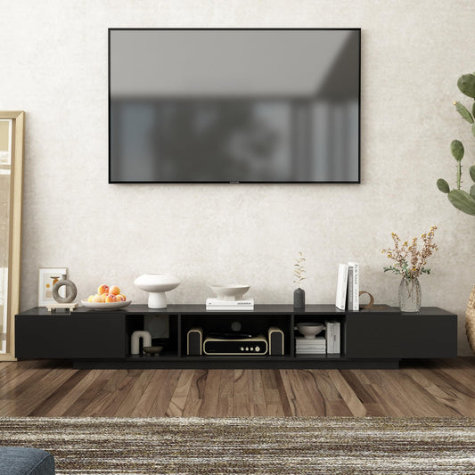 AIEGLE Modern TV Stand for 100+ Inch TVs, Entertainment Center with 2 Drawers & Shelves, Large Media Console Table TV Cabinet with Storage for Living Room, Black (94.5" W x 15" D x 12.4" H)