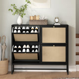 NVETHM Shoe Cabinet, Shoe Storage Cabinet with 4 Flax Flip Drawers and Mental Legs,Shoe Rack Free Standing Shoe Organizer for Entryway, Living Room (Black, 8-Tier) NVETHM