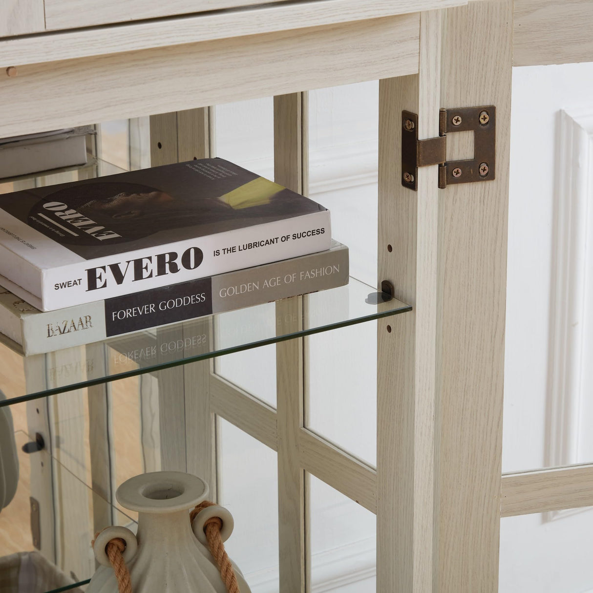 CKEASEAN Glass Display Cabinet, 69" H Curio Cabinet with Adjustable Shelves and 4 Glass Doors, Light Bulb Included, Elegant Antique Showcase, Rack for Living Room/Home Office (White) CKEASEAN