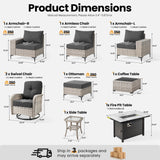 ovios 9 Pieces Patio Furniture Set Outdoor Sectional Sofa Couch with Fire Pit Table Rocking Swivel Chairs Deep Seat Chaise, Modern Modular Wicker Rattan Conversation Set, Black ovios