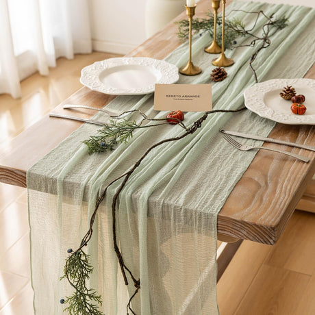 Keketoarrange Sage Green Table Runner Cheesecloth 120 Inch 10 FT Rustic Boho Cheese Cloth Table Runner for Wedding Baby Shower Bridal Shower Sheer Gauze Centerpiece Home Decorations Keketoarrange