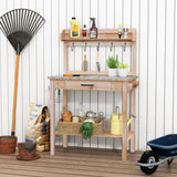 HOLTICO Outdoor Potting Bench Table with Metal Tabletop, Planting Table Potting Work Station with Storage Drawer and Removable Shelf Rack, Garden Potting Table for Outdoors HOLTICO