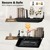 HNEBC 24" Compact Gun Shelf with Hidden Compartment, Floating Wall Mount Gun Rack for Living Room Decor, Solid Wood Concealed Furniture for Secure Gun Storage (Black) HNEBC
