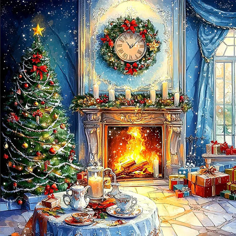 Christmas Tree Fireplace Diamond Painting Kits for Adults,5D Winter Diamond Art Kits for Adults Beginners,DIY Full Round Drill Diamond Dot Painting Gem Art Kits for Adult,Home Wall Decor 13.8x13.8 In LKHMVCA
