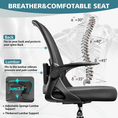 Winrise Drafting Chair Tall Office Chair Ergonomic Desk Chairs with Lumbar Support and Flip-up Armrests, Adjustable Height Comfy Computer Chair with Swivel Task and Adjustable Foot Ring(Black - WoodArtSupply