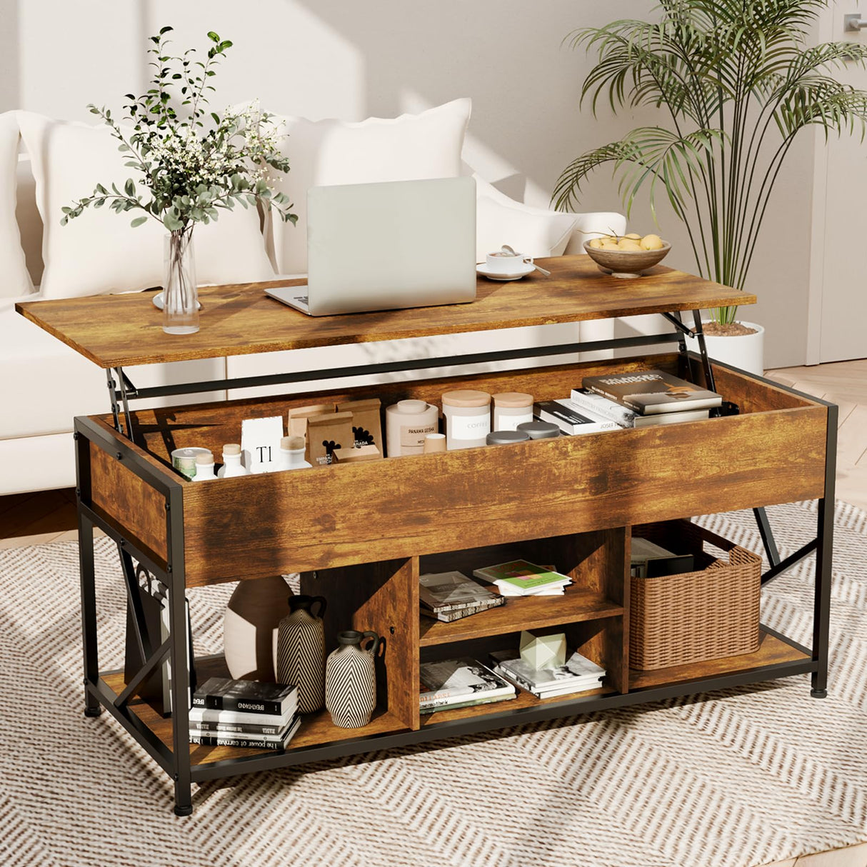 Coffee Tables for Living Room, 47.2 inches Lift Top Coffee Table with Storage, Farmhouse Modern Rustic Brown Living Room Tables EDWINENE