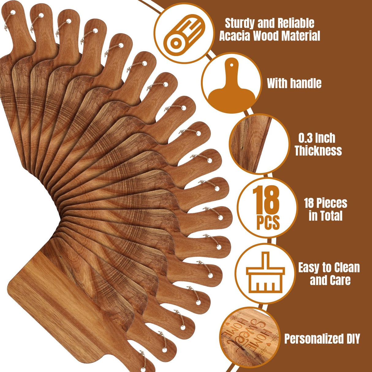 18 Pcs Cutting Board Set Plain Chopping Board with Handles Laser Engraving Serving Board Wooden Charcuterie Kitchen Board Bulk for DIY Housewarming Mother's Day Gift (15 x 7 Inch, Acacia) Irenare