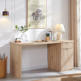 JXQTLINGMU 60" Modern Executive Desk with Storage, Wood Home Office Desk with Drawer & Cabinet, Fluted Computer Writing Desk for Study, Living Room, Bedroom, Antique White JXQTLINGMU