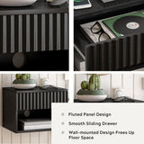 MoomJiee Floating Nightstands Set of 2 with Drawer and Open Shelf, Small Wall Mounted Bedside End Table, Modern Fluted Night Stand for Bedroom, Living Room, Black MoomJiee
