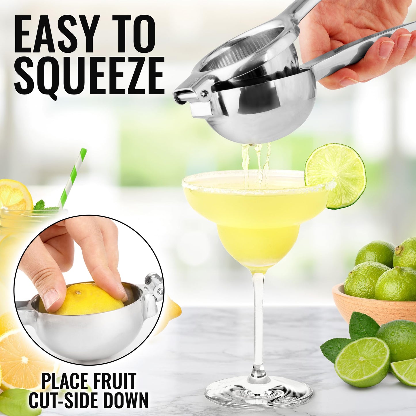 Zulay Kitchen Lemon Squeezer Stainless Steel - Premium Quality, Heavy Duty Solid Metal Squeezer Bowl - Large Manual Citrus Press Juicer and Lime Squeezer Stainless Steel