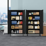 COFaR 5 Tier Black Metal Storage Cabinet, Free Standing with 2 Doors, 4 Adjustable Shelves and Legs, Cupboard Metal Cabinet for Living Room, Kitchen, Dining Room, Office COFaR