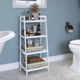 SMIBUY Ladder Shelf, 4 Tier Bamboo Bookshelf, Bathroom Storage Organizer Plant Display Stand, Freestanding Open Shelving Unit with Handles for Home Office (White) SMIBUY