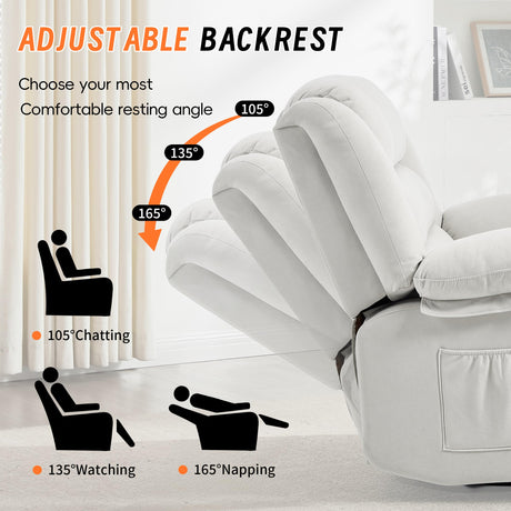 Sftaiyou 360°Swivel Rocker Recliner Chair for Adults,Manual Glider Recliner Sofa with Massage and Heating, Nursery Rocking Chairs with Cup Holds for Living Room Bedroom (Beige) Sftaiyou