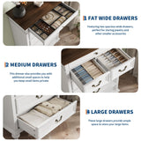 IDEALHOUSE Farmhouse Tall Dresser for Bedroom with 7 Drawers, 50" Tall Large Wood Chest of Drawers with Jewelry Storage for Bedroom, Living Room, Hallway, White IDEALHOUSE
