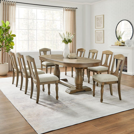 JURMALYN Oval Extendable Dining Table for 6 8 Solid Wood Dining Room Table with 8Chairs Set, 9 Piece Kitchen Table with Leaf Chairs Set Country Rustic Farmhouse Furniture Oak (76.06" to 94.06 ") JURMALYN