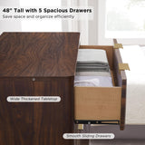 T4TREAM Fluted 5 Drawers Dresser, 48" Tall Modern Chest of Drawers, Curved Profile Design, Wood Drawer Organizer for Bedroom, Living Room, Hallway, Entryway, Dark Walnut T4TREAM
