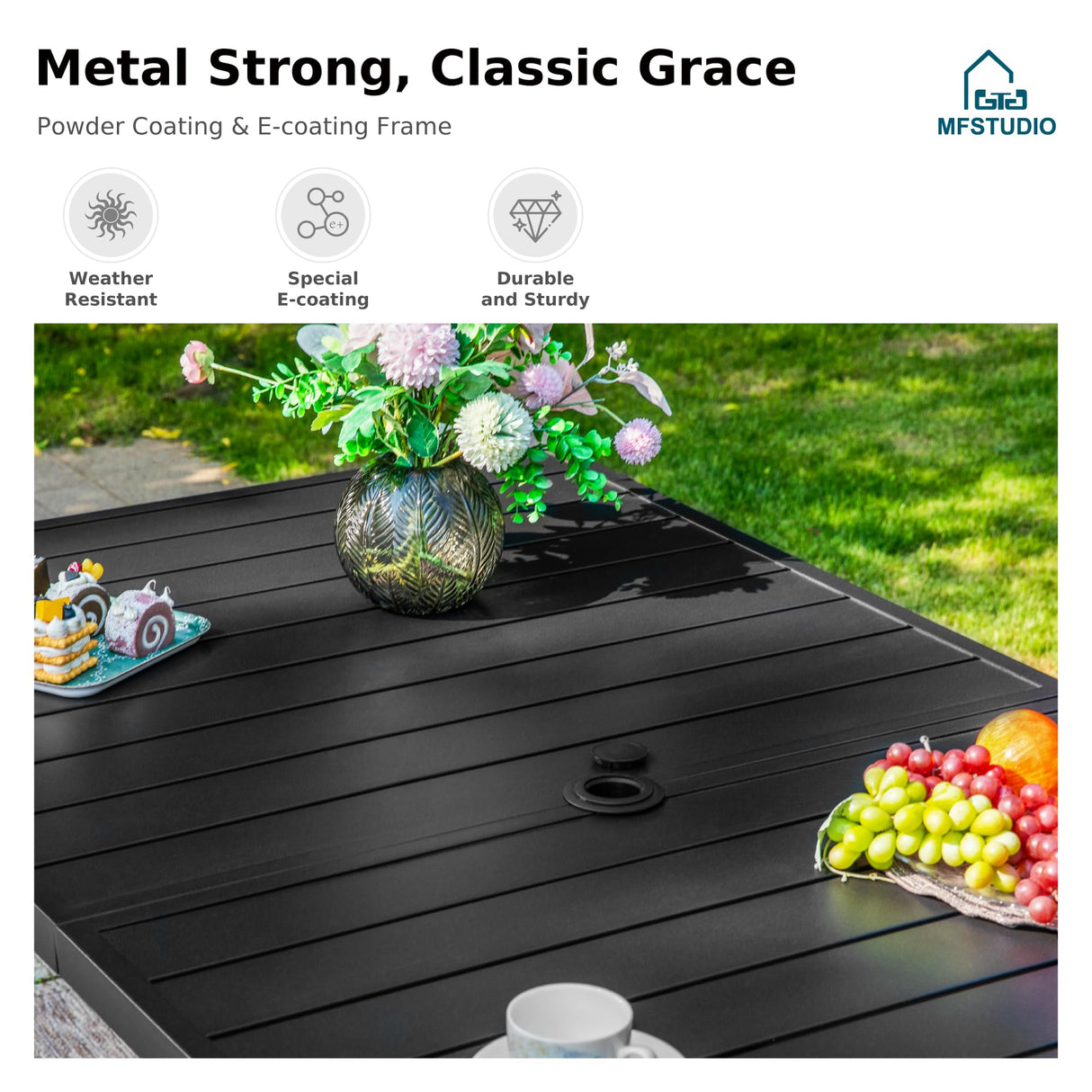 MFSTUDIO Patio Bar Set of 7, Outdoor Bar Height Table and Chairs, 1 x Heavy Duty Metal Slat High Top Bar Table with 6 x Swivel Outdoor Bar Stool, Breathable Textilene Fabric MFSTUDIO