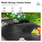 MFSTUDIO Patio Bar Set of 7, Outdoor Bar Height Table and Chairs, 1 x Heavy Duty Metal Slat High Top Bar Table with 6 x Swivel Outdoor Bar Stool, Breathable Textilene Fabric MFSTUDIO