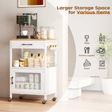 Homeiju Kitchen Island Cart, Kitchen Storage Cart with Drawer, Microwaves Stand, Coffee Cart, Rolling Kitchen Cabinet Cart with Hooks for Kitchen, Dining Room, White Homeiju