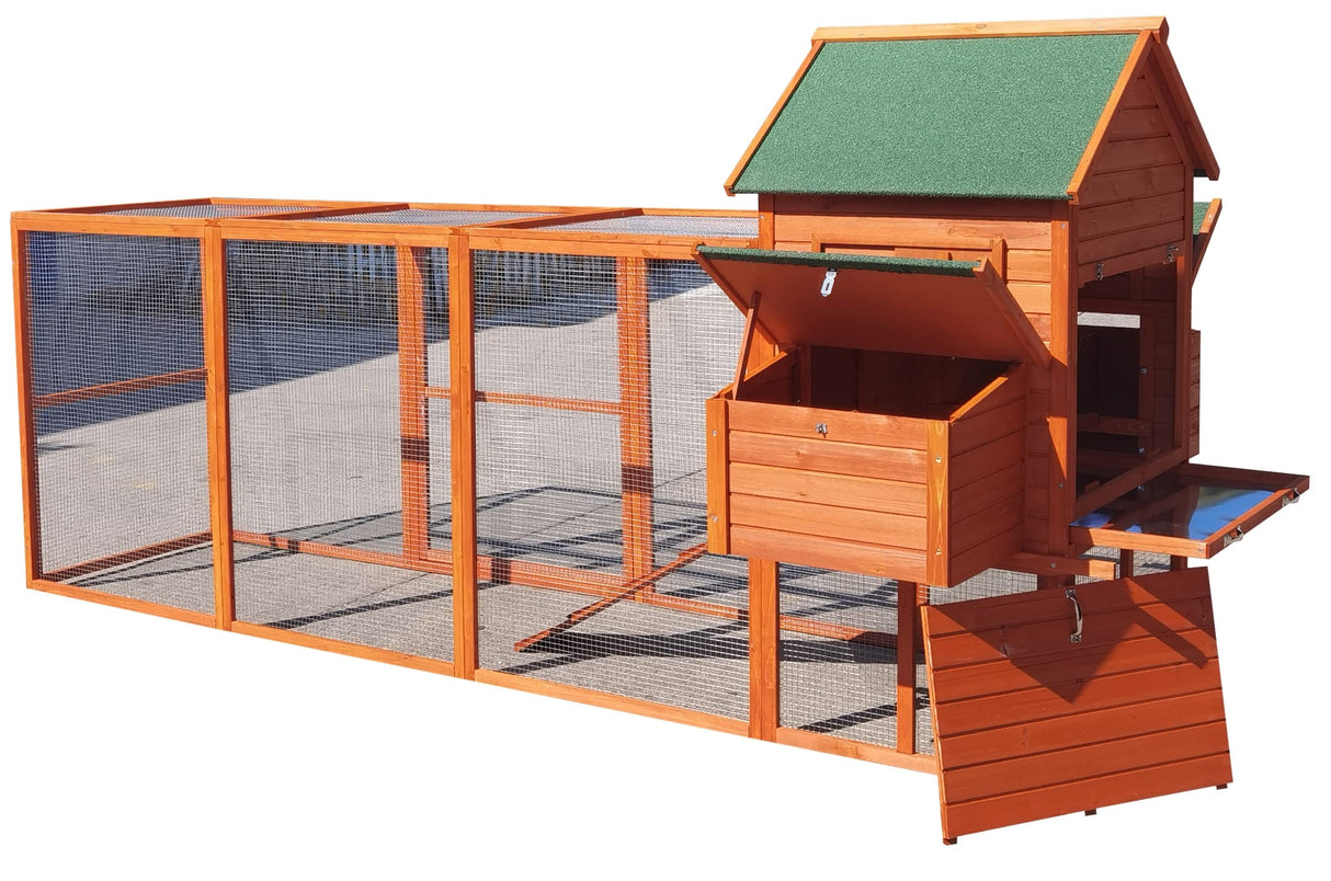 Omitree 122" Deluxe Large Wood Chicken Coop Backyard Hen House with 4 Nesting Box Outdoor Run Omitree
