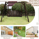 EPICOZY 2-Seat Porch Swing, Wooden Log Patio Swing Chair Bench with Stand, Rustic Hardwood Swing Chair with Curved Back, Wood Seating Porch Swings for Outside Yard, Garden, Deck, Poolside, Carbonized EPICOZY