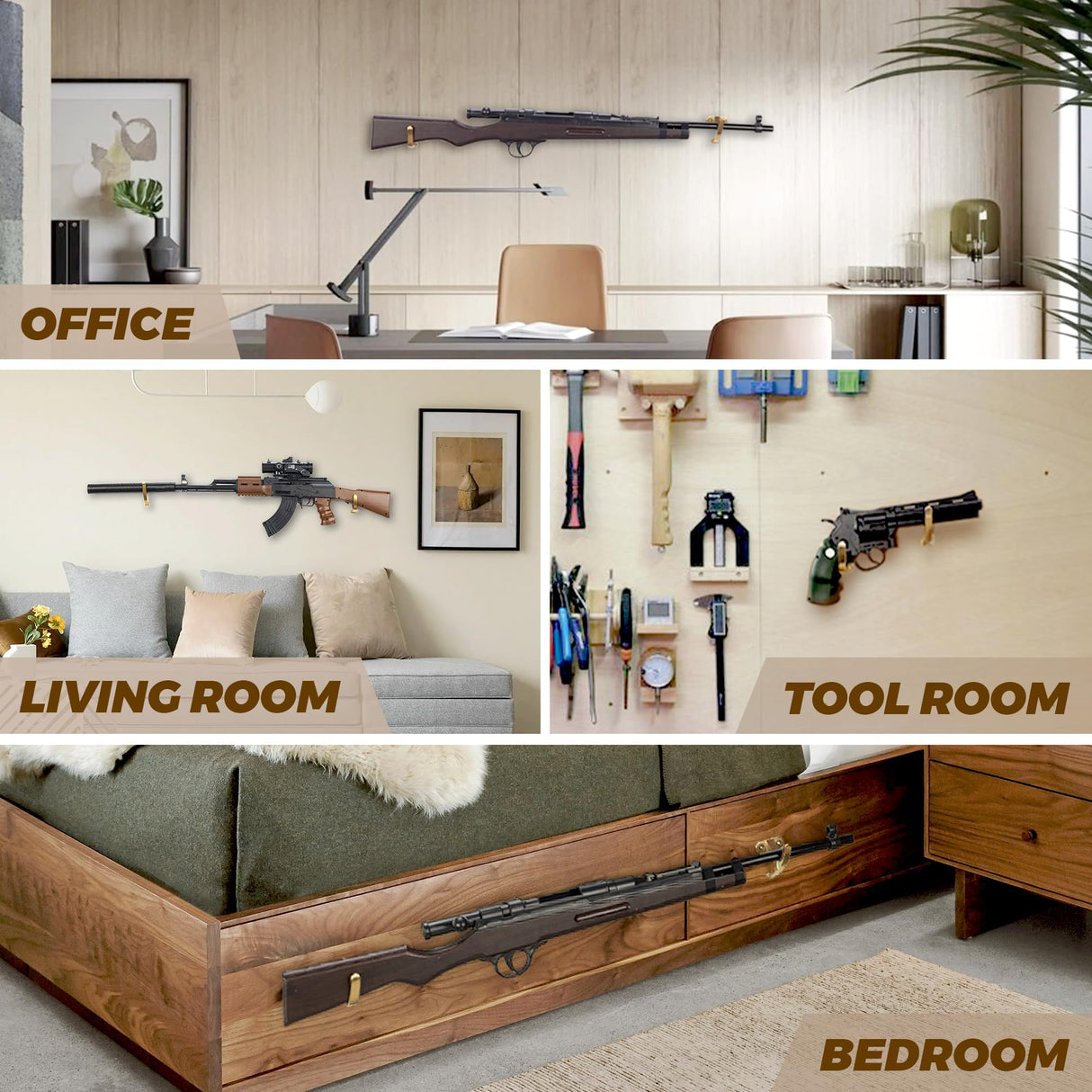 LOIUO Gun Rack Storage Wall Mount Rifles Shotgun Hooks Horizontal Metal Hangers for Storing Shotguns Rifles Archery Bow Heavy Duty Steel (Gold) LOIUO