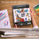 ARTISTIC EYE 9x12 Premium Sketch Book Set, 100 Sheets, Spiral Bound, 68lb (100gsm), Acid-Free Drawing Paper, Ideal for Kids, Teens & Adults (Set of 2) ARTISTIC EYE